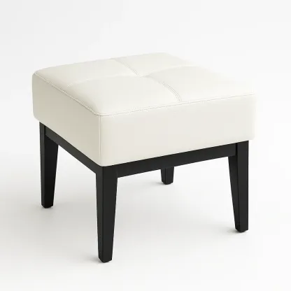 Taburete con cojín cuadrado de cuero sintético blanco con patas de madera