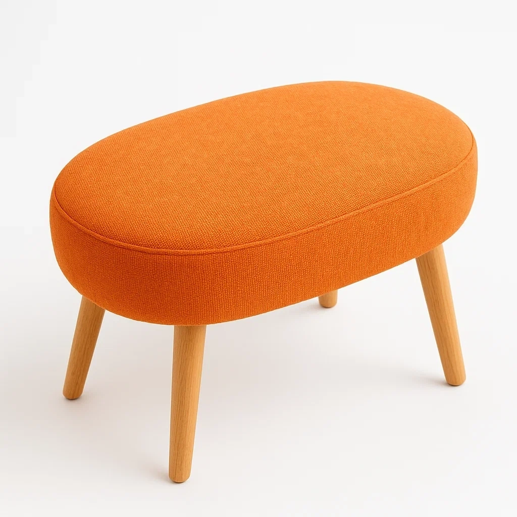 Taburete con cojín naranja con patas de haya 60x30x40 cm