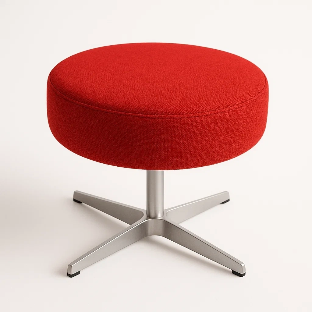 Taburete con cojín tapizado en poliéster rojo con base de metal