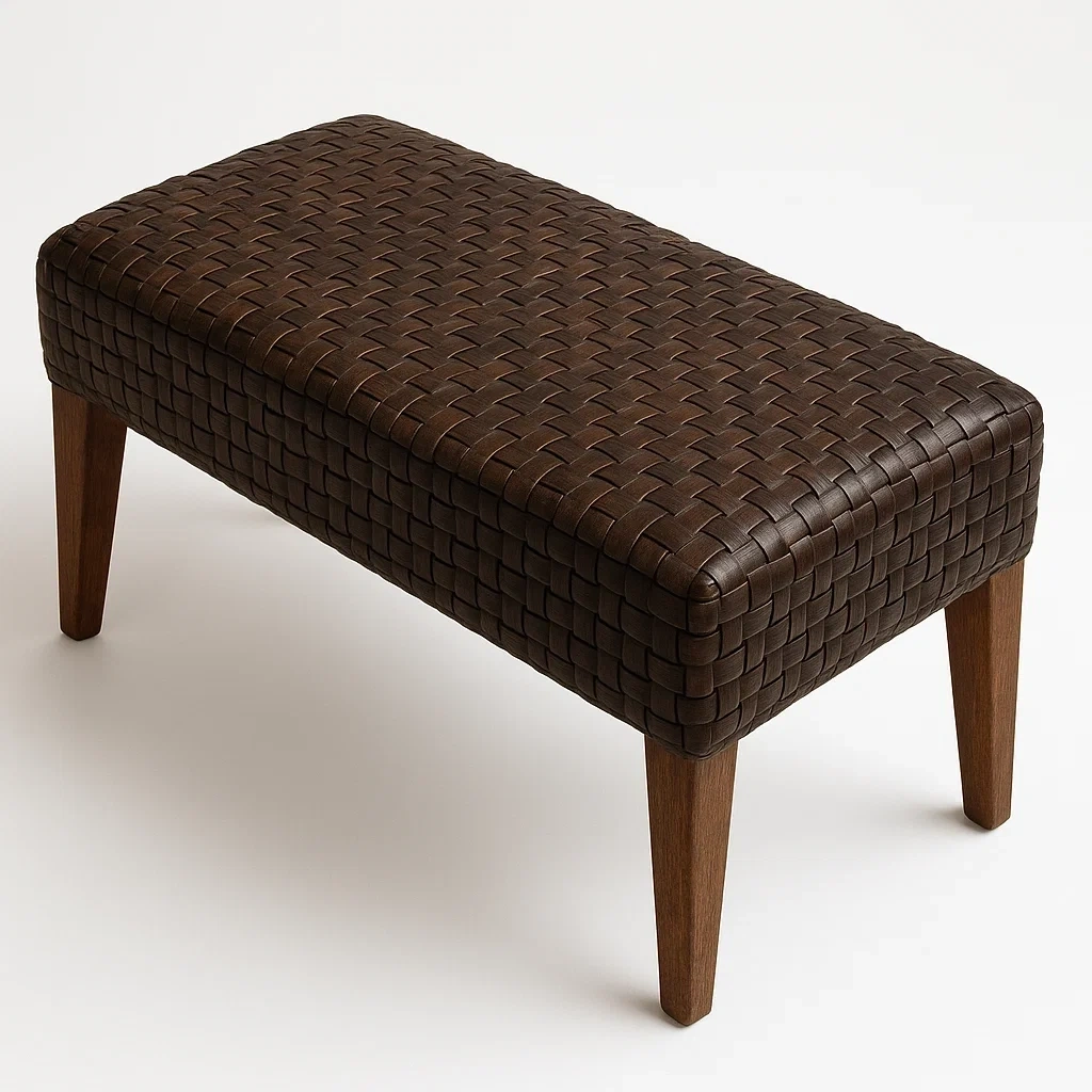 Banco de entrada de PU Marrón Trenzado con Patas de Madera