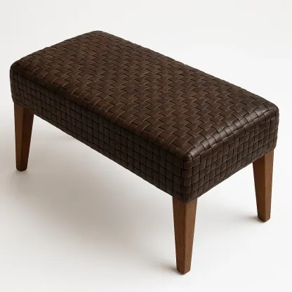 Banco de entrada de PU Marrón Trenzado con Patas de Madera