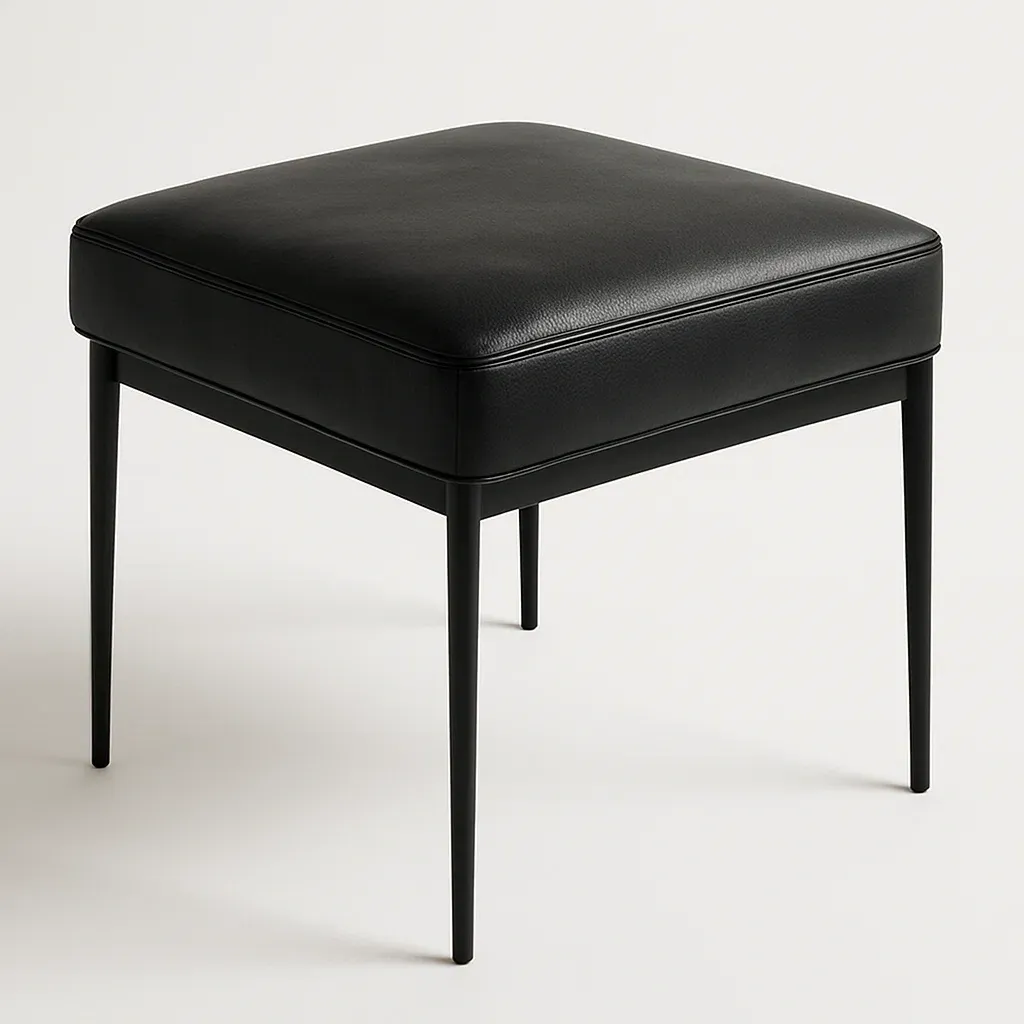 Taburete con cojín negro de cuero sintético y metal 45x45x49 cm