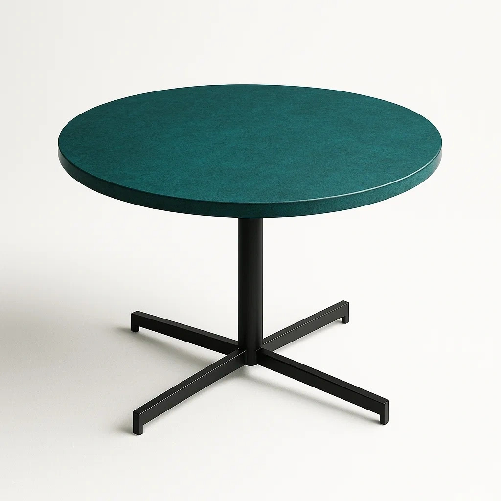 Mesa de comedor redonda MDF verde diámetro 90cm altura 75cm base metal negro