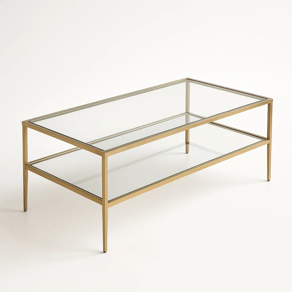Mesa de centro vidrio templado metal dorado 110x55x40 cm
