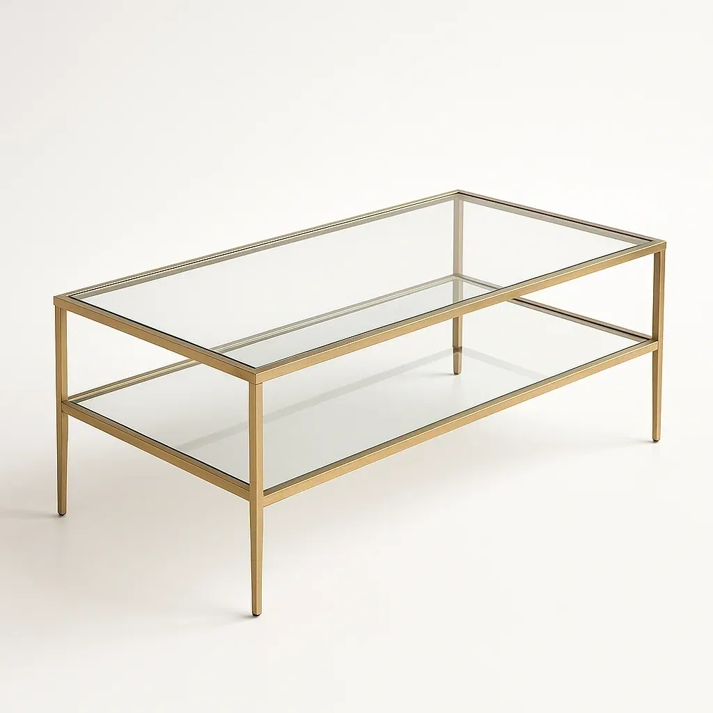 Mesa de centro vidrio templado metal dorado 110x55x40 cm