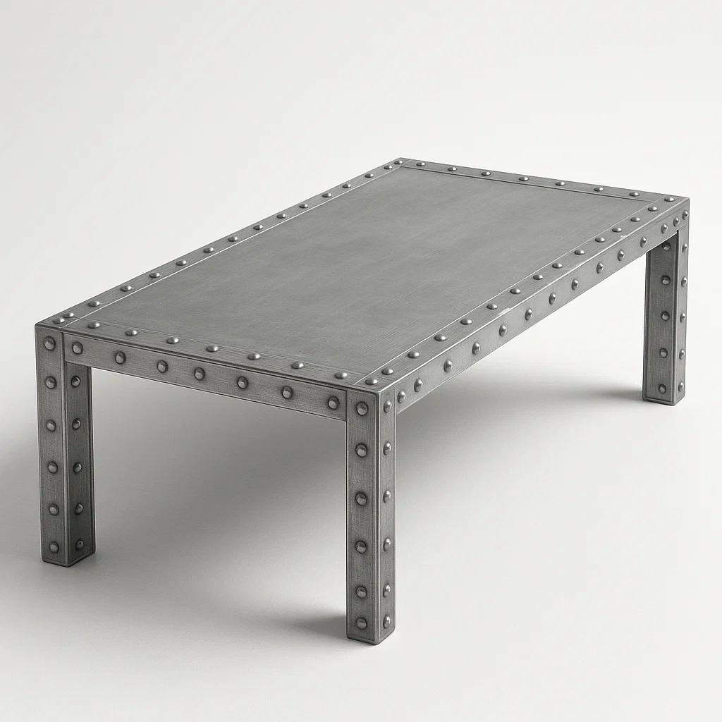Mesa de centro de metal con remaches gris