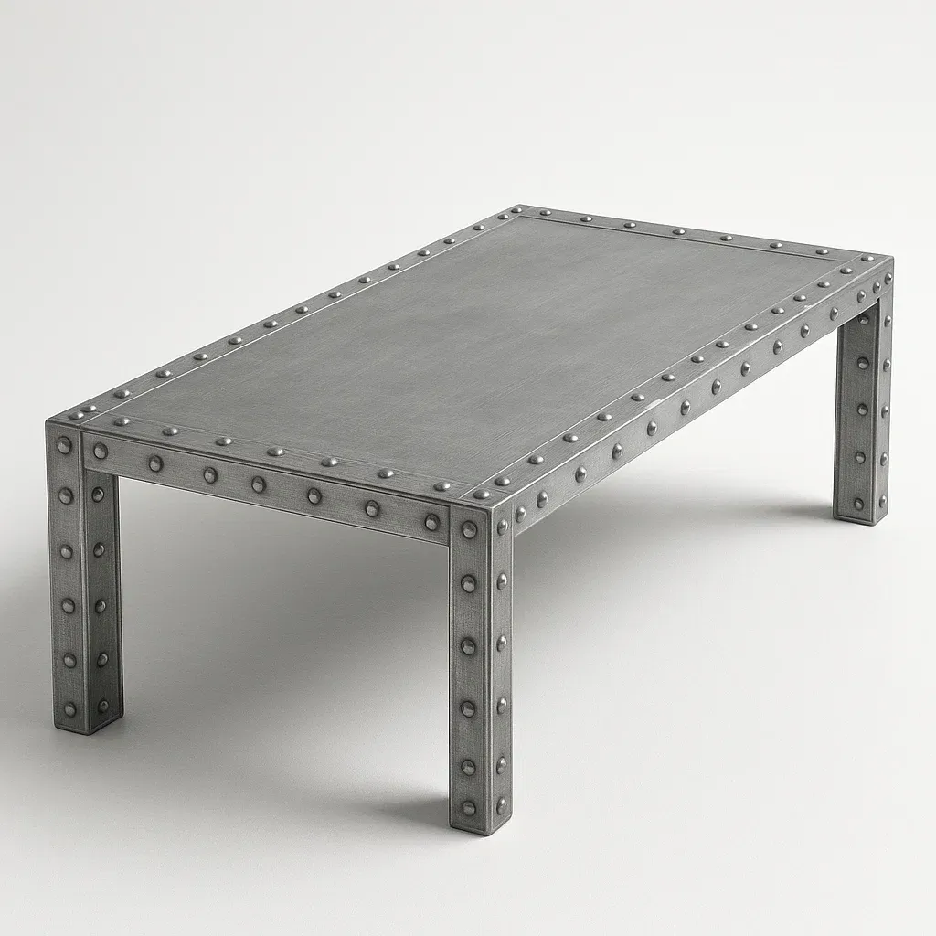 Mesa de centro de metal con remaches gris