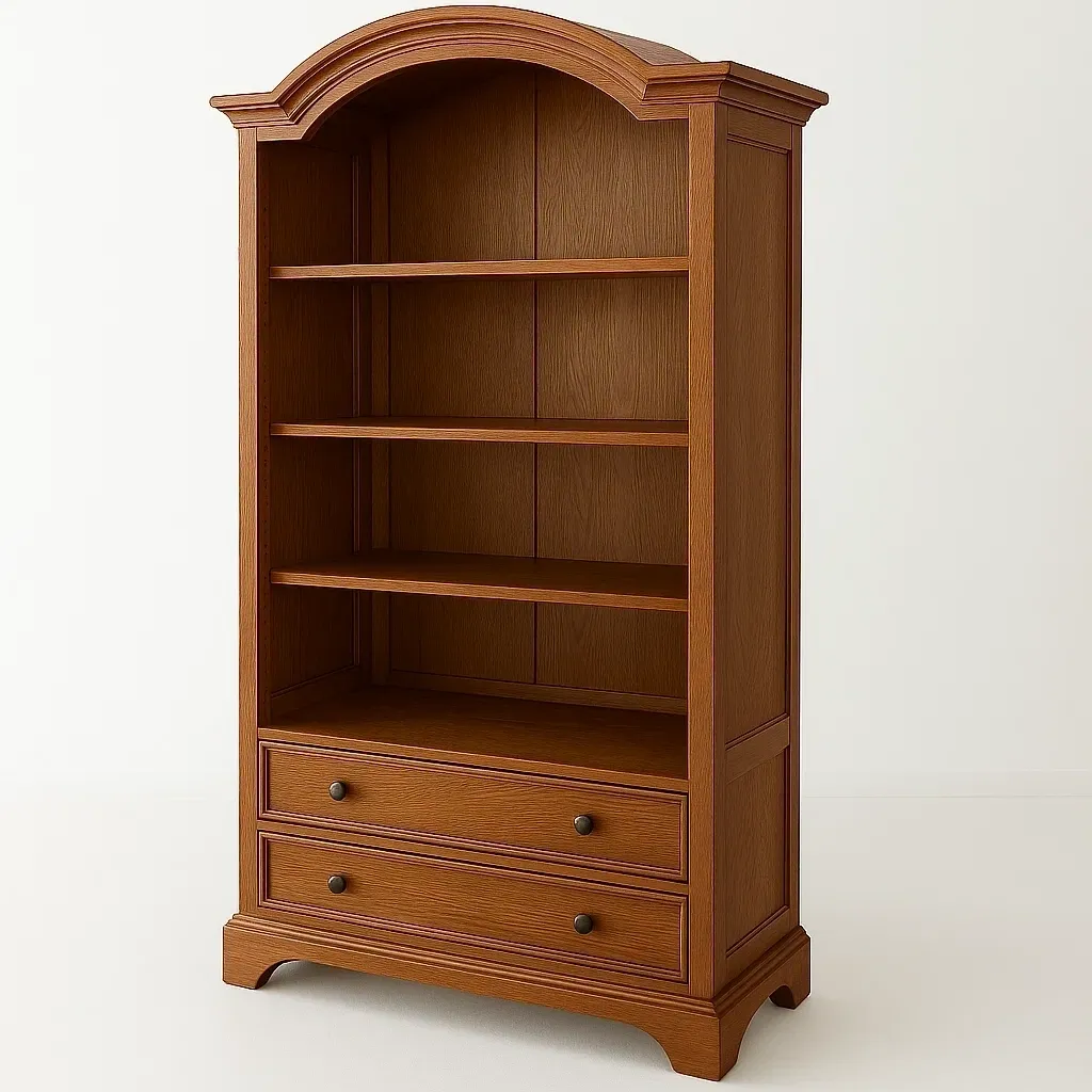 Librería de madera maciza con cajones marrón