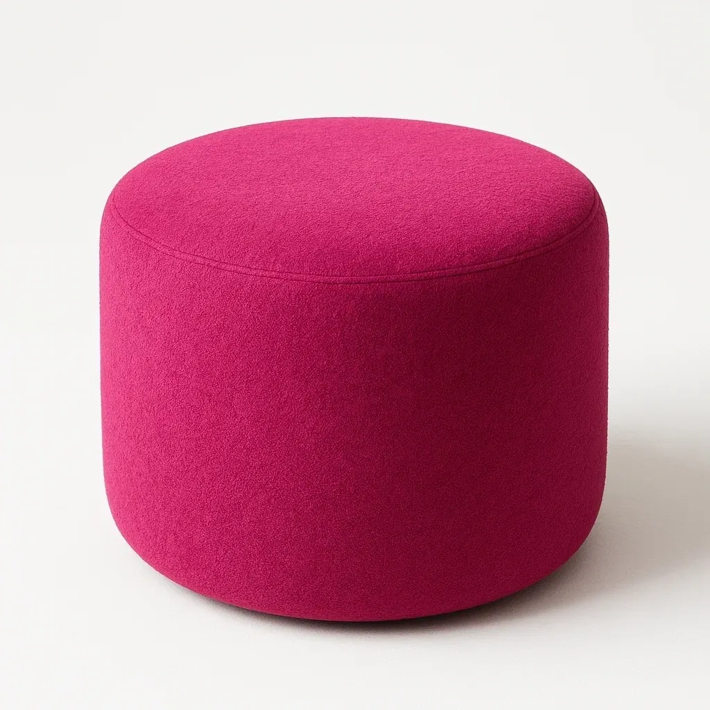 Taburete decorativo puff de tela fucsia, diámetro 40 cm, altura 42 cm