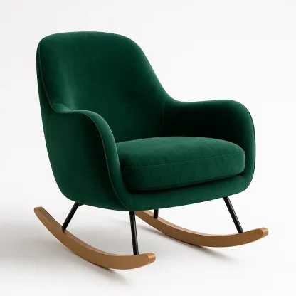 Mecedora de terciopelo verde y madera