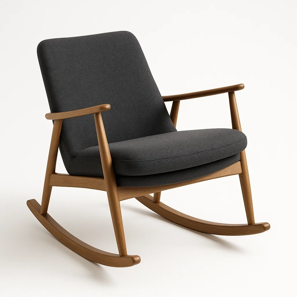 Mecedora de madera con tapizado gris