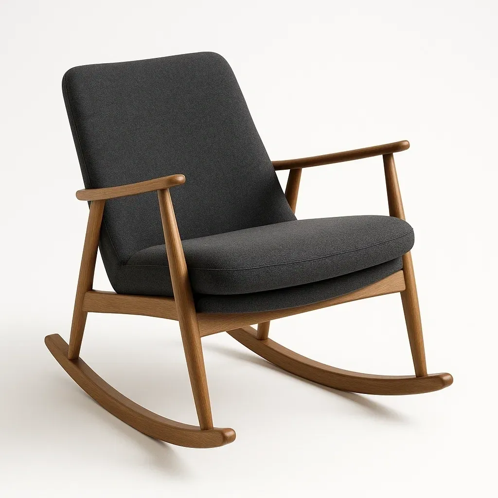 Mecedora de madera con tapizado gris