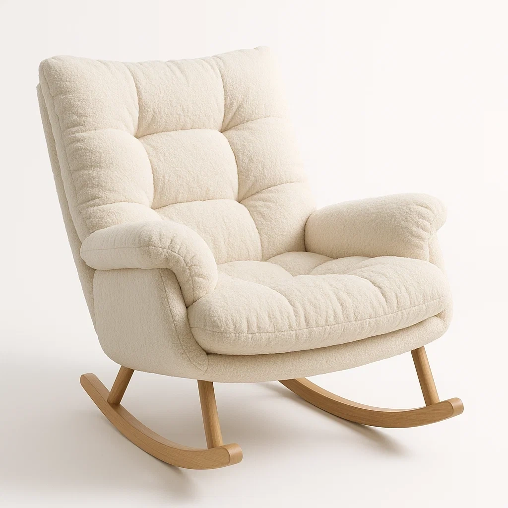 Mecedora tapizada en poliéster crema
