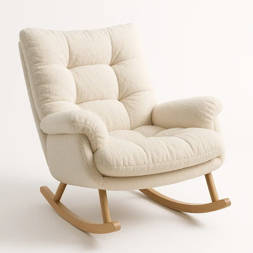 Mecedora tapizada en poliéster crema