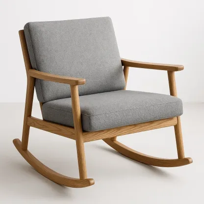 Mecedora de madera con tapizado en gris