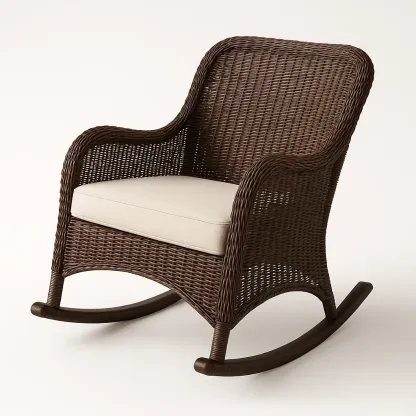 Mecedora de mimbre marrón con cojín beige