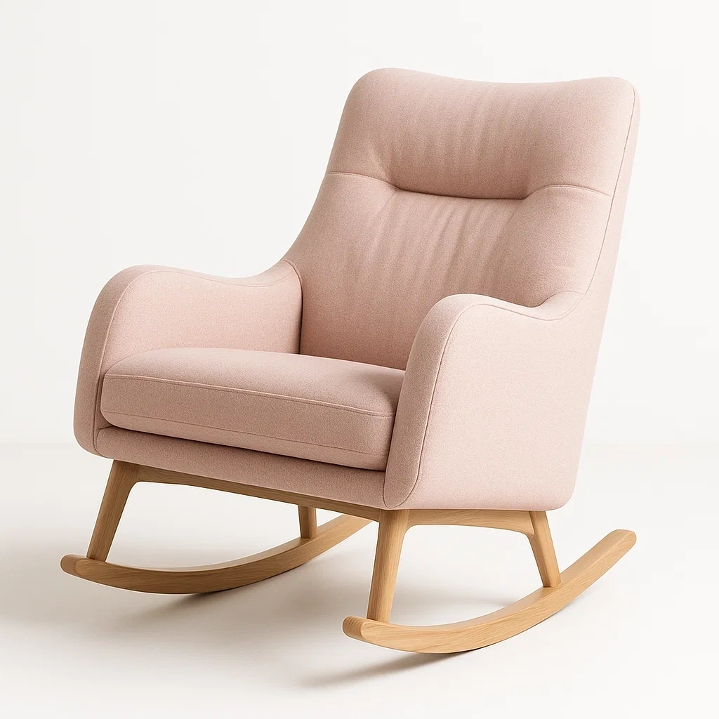 Mecedora de tela poliéster rosa claro con estructura de haya