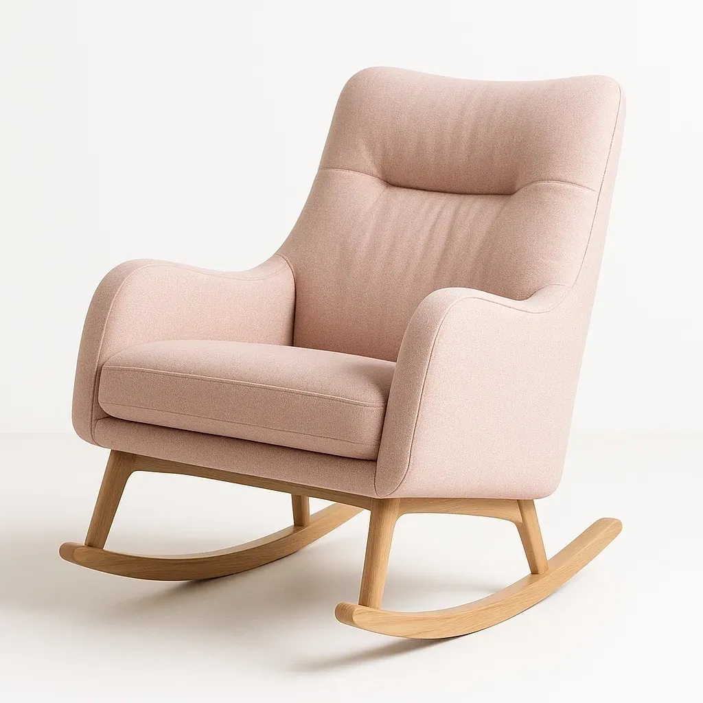Mecedora de tela poliéster rosa claro con estructura de haya