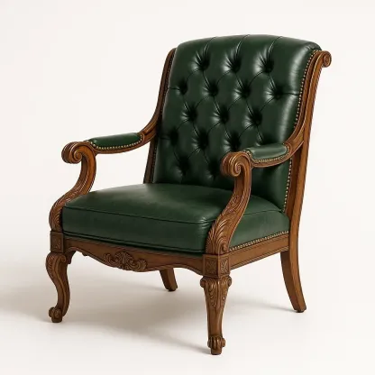 Sillón clásico de roble y cuero PU verde 100x70x85 cm