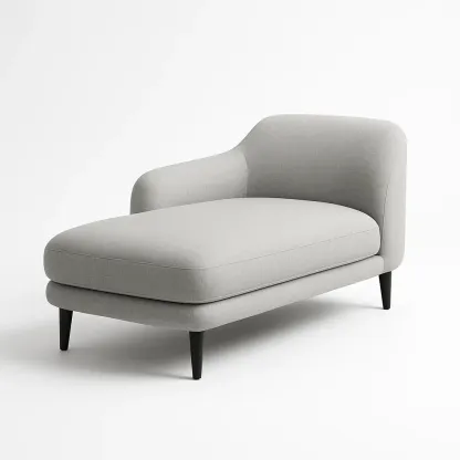 Chaise longue de tela gris con patas de madera