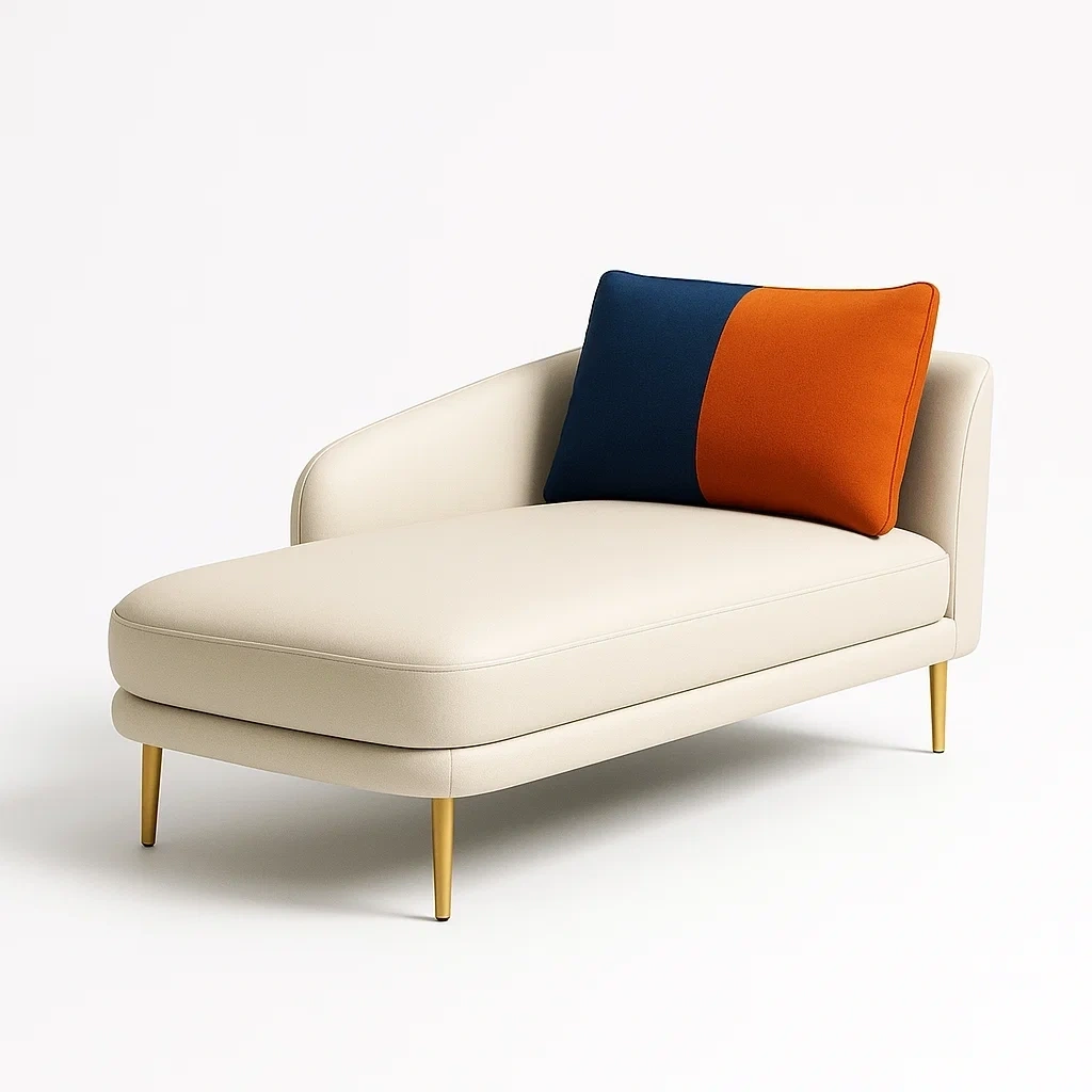 Chaise longue de cuero sintético crema con cojín decorativo