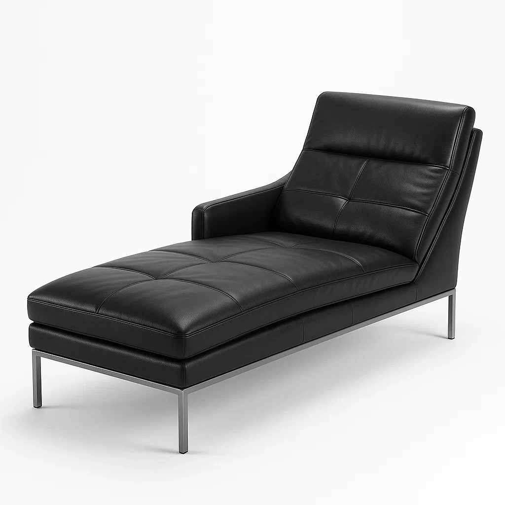 Chaise longue de cuero sintético negro con estructura de metal