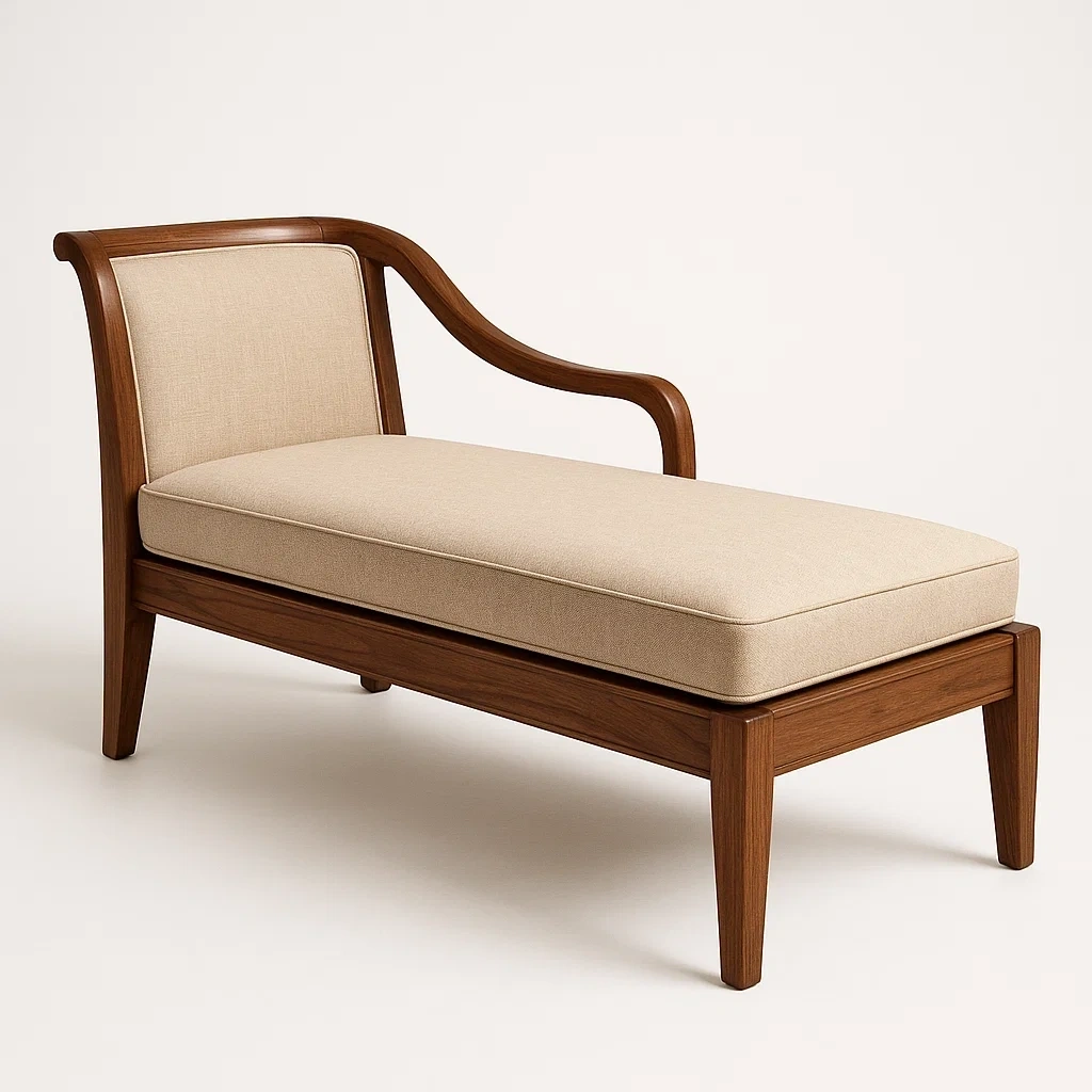 Chaise longue de madera y tela beige