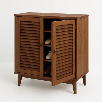 Zapatero para zapatos de madera marrón con puertas persiana