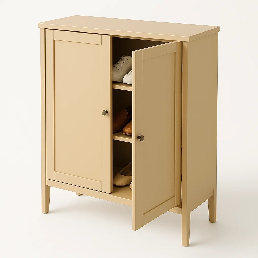 Zapatero de madera MDF beige con puertas y estantes 99x75x35 cm