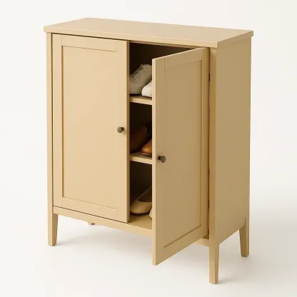 Zapatero de madera MDF beige con puertas y estantes 99x75x35 cm