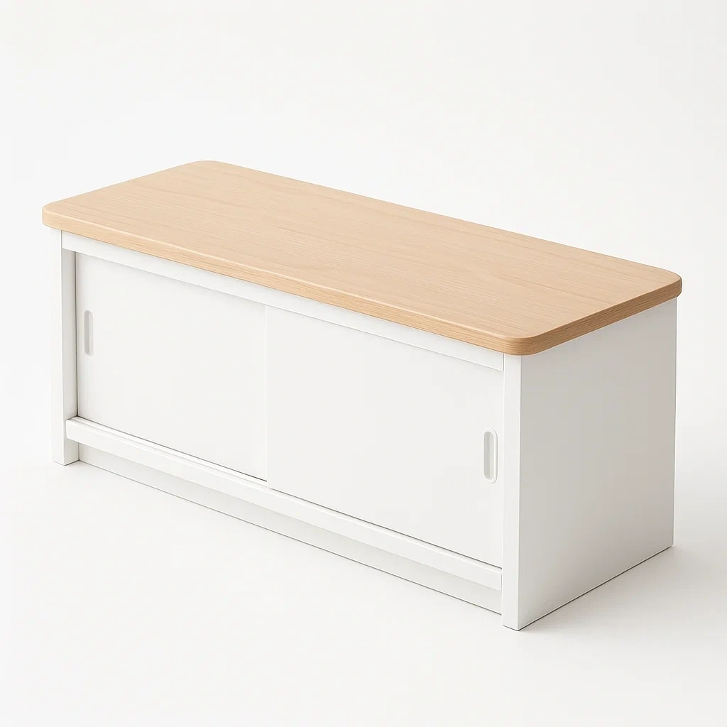 Banco de entrada de almacenamiento de MDF con puertas correderas blanco y natural 90x40x38cm