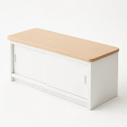 Banco de entrada de almacenamiento de MDF con puertas correderas blanco y natural 90x40x38cm