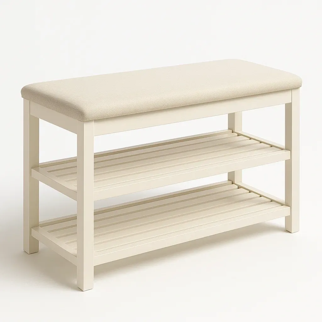 Banco de entrada de Madera Beige con Cojín y Estantes