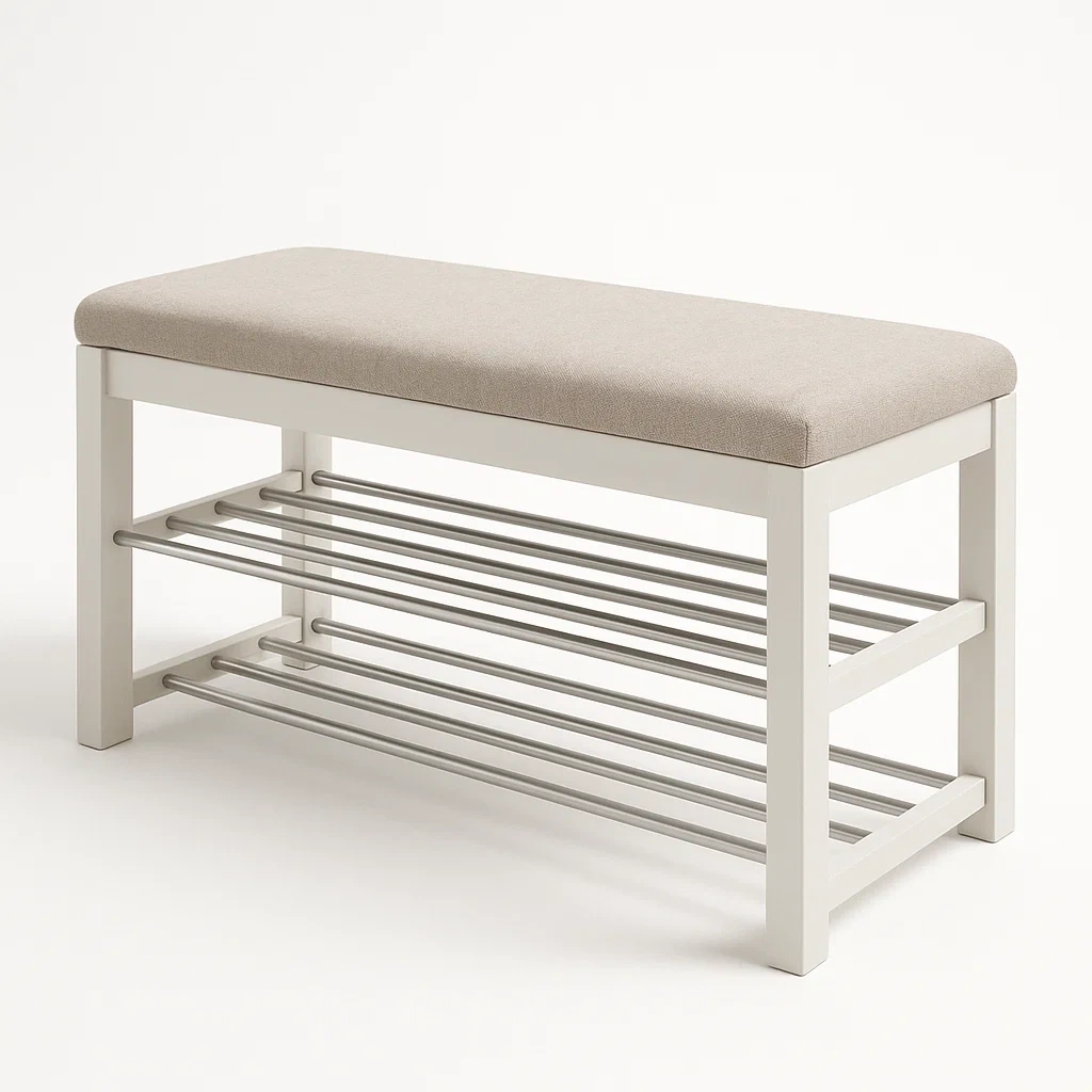 Banco de entrada Zapatero Acolchado Beige con Marco de Madera y Metal