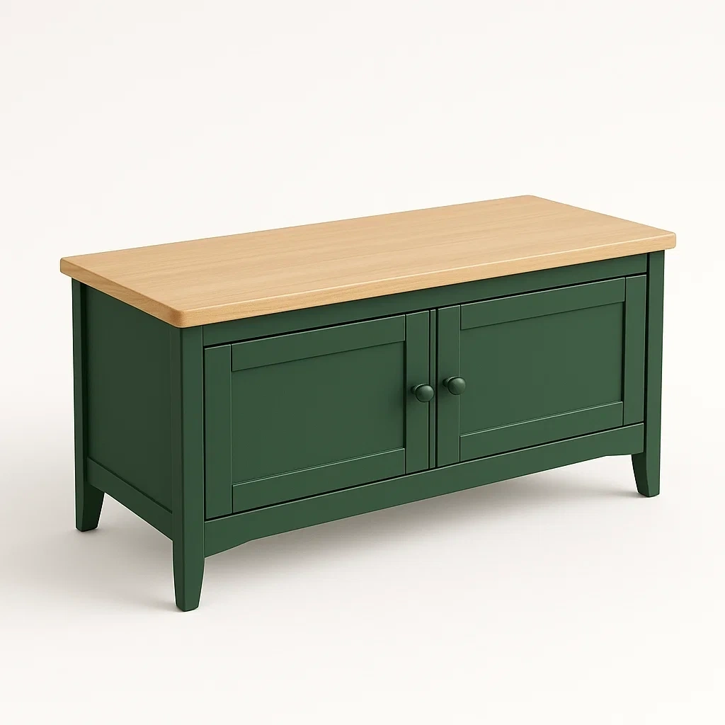 Banco de entrada de almacenamiento con estructura de madera y encimera de roble verde 120x40x45 cm
