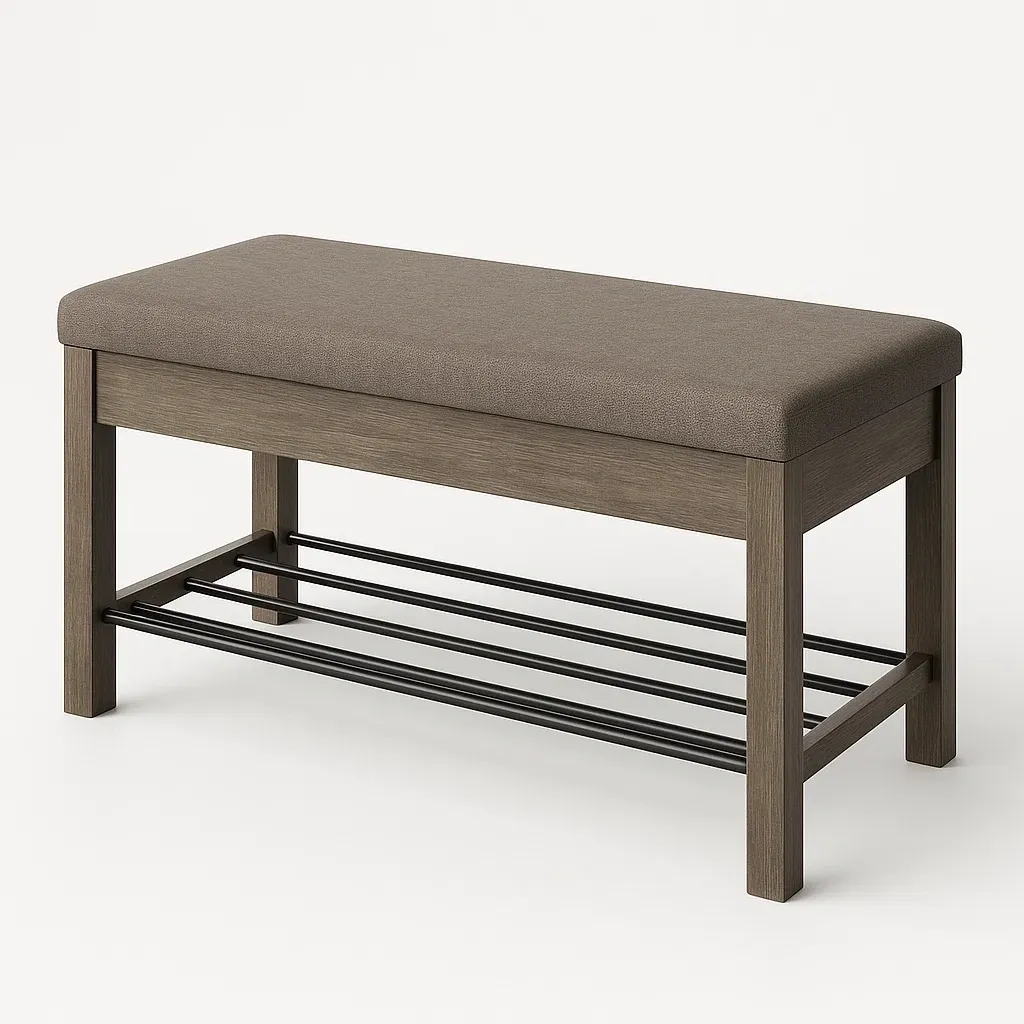 Banco de entrada de Almacenamiento de Madera con Asiento de Tela Marrón