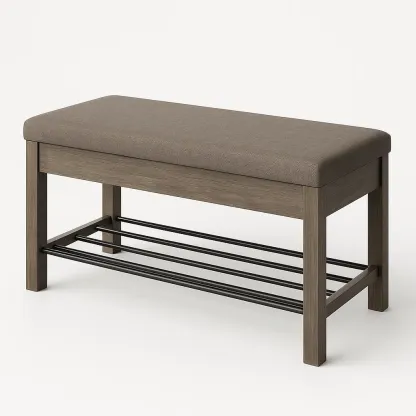 Banco de entrada de Almacenamiento de Madera con Asiento de Tela Marrón