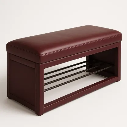 Banco de entrada zapatero de madera y metal con cojín PU Marrón 100x40x45 cm