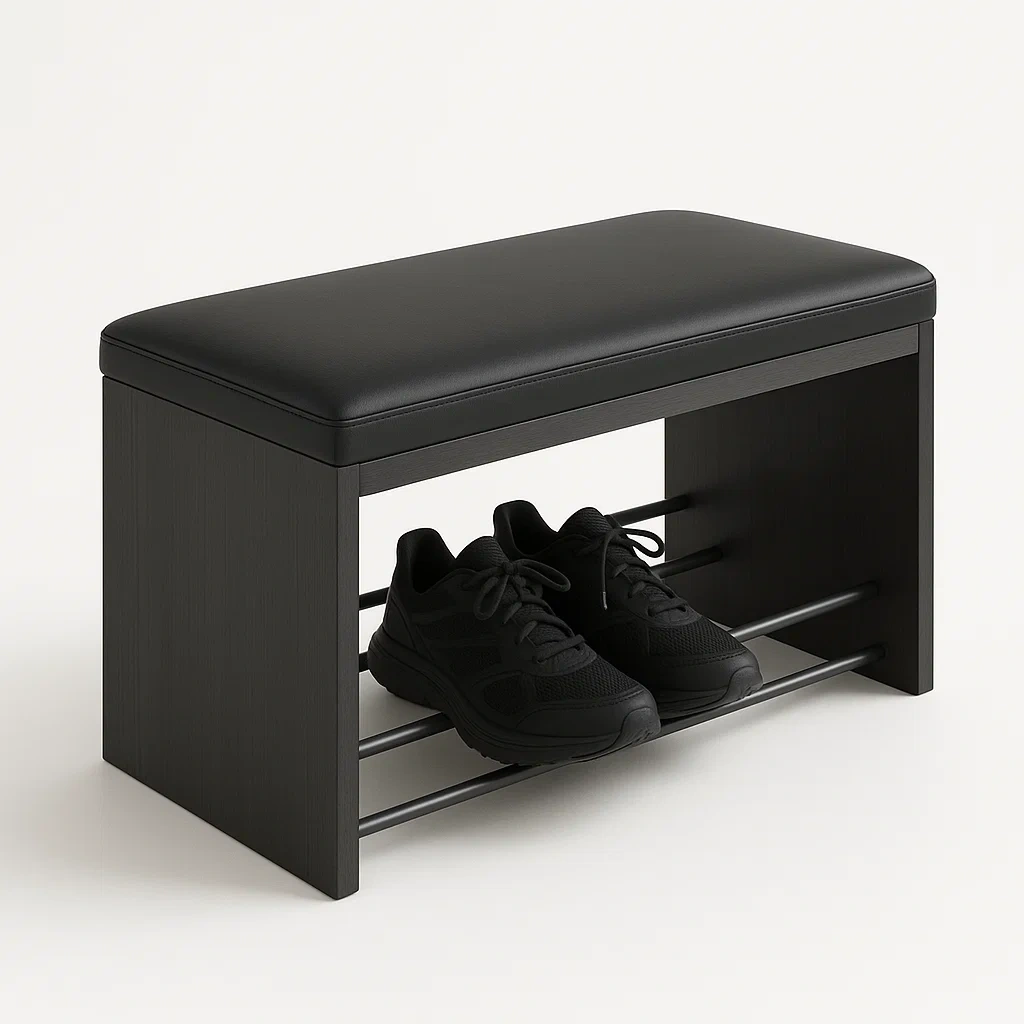 Banco zapatero de MDF con asiento de PU Negro 80x40x45 cm