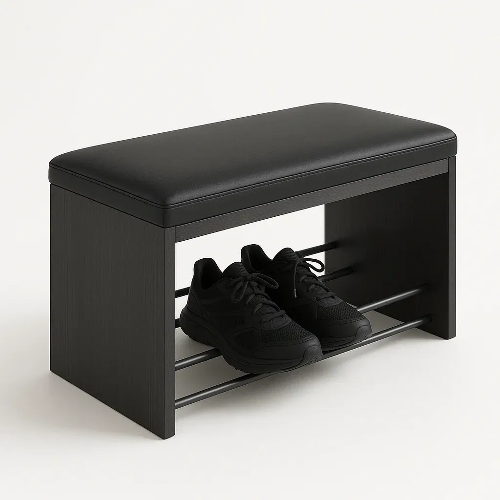 Banco zapatero de MDF con asiento de PU Negro 80x40x45 cm