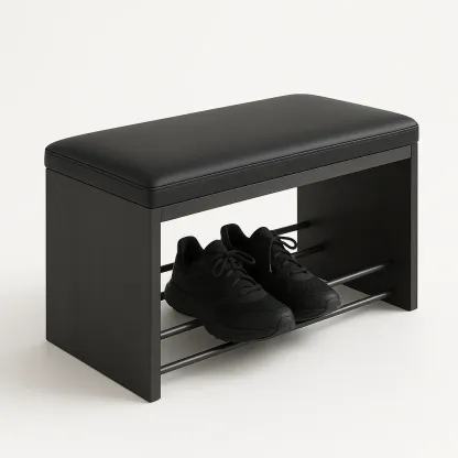 Banco zapatero de MDF con asiento de PU Negro 80x40x45 cm