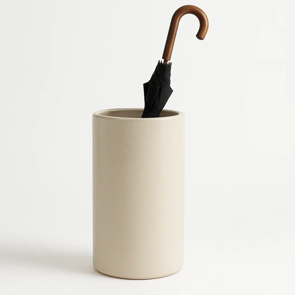 Soporte para paraguas de cerámica beige