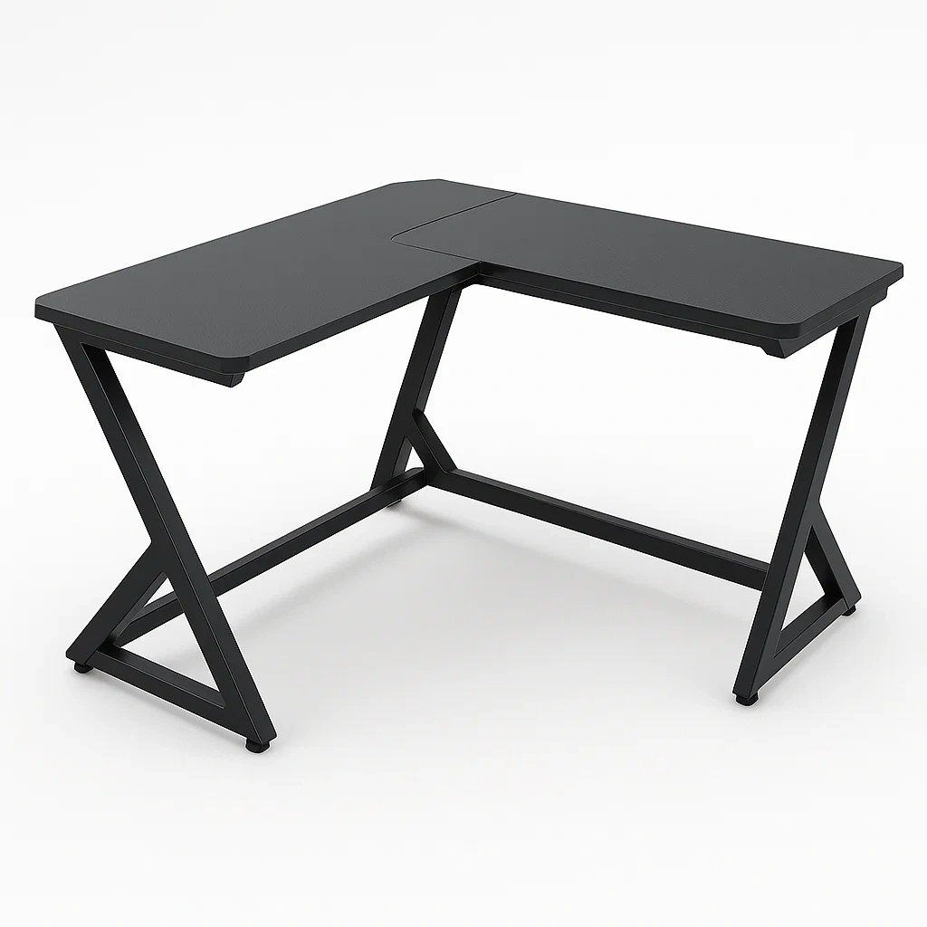 Escritorio gaming en L de madera y acero negro, 150x120x75 cm
