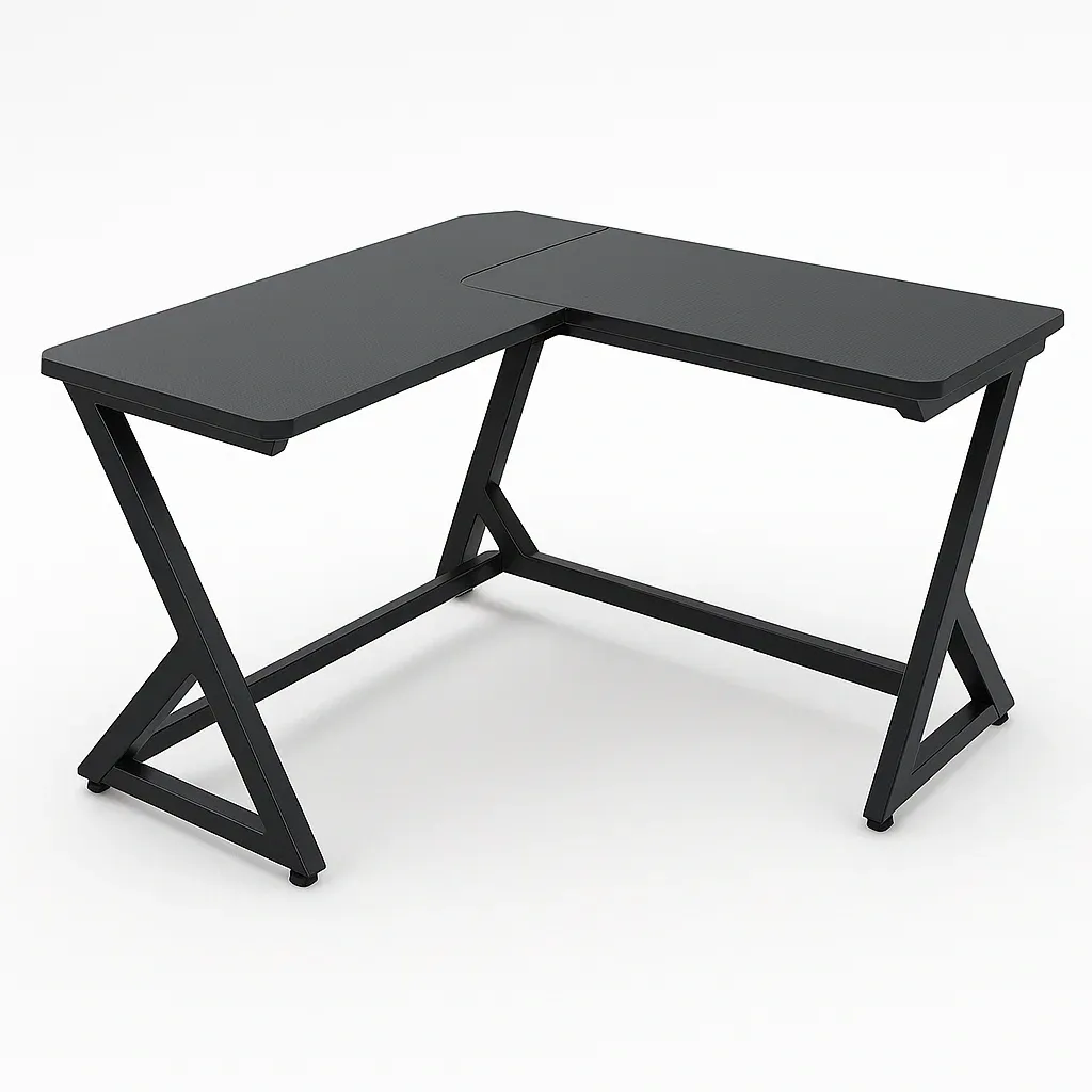 Escritorio gaming en L de madera y acero negro, 150x120x75 cm