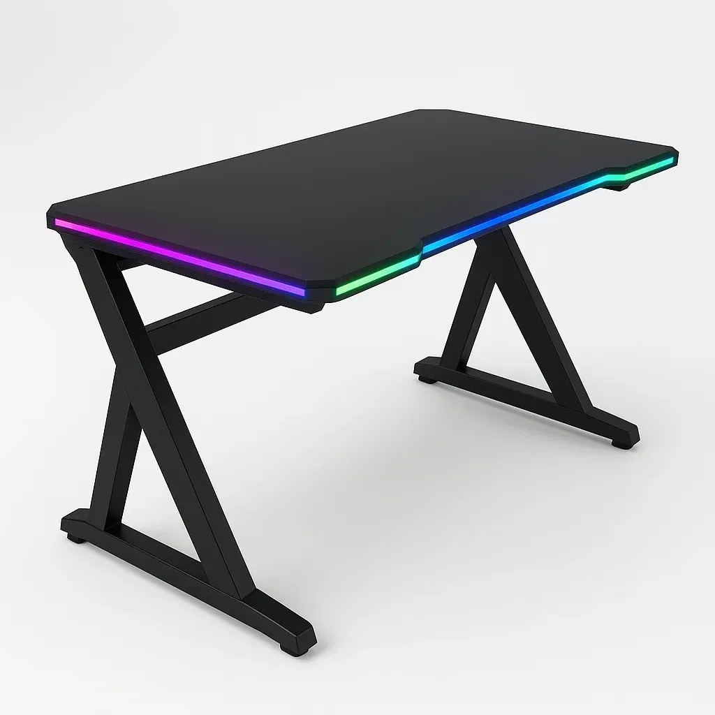 Escritorio gaming de metal y MDF con iluminación LED RGB negro