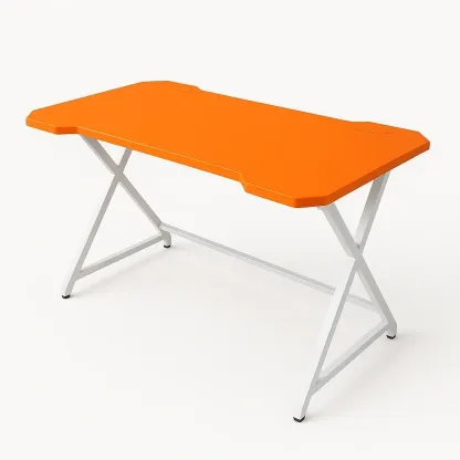Escritorio gaming de plástico naranja con patas metálicas