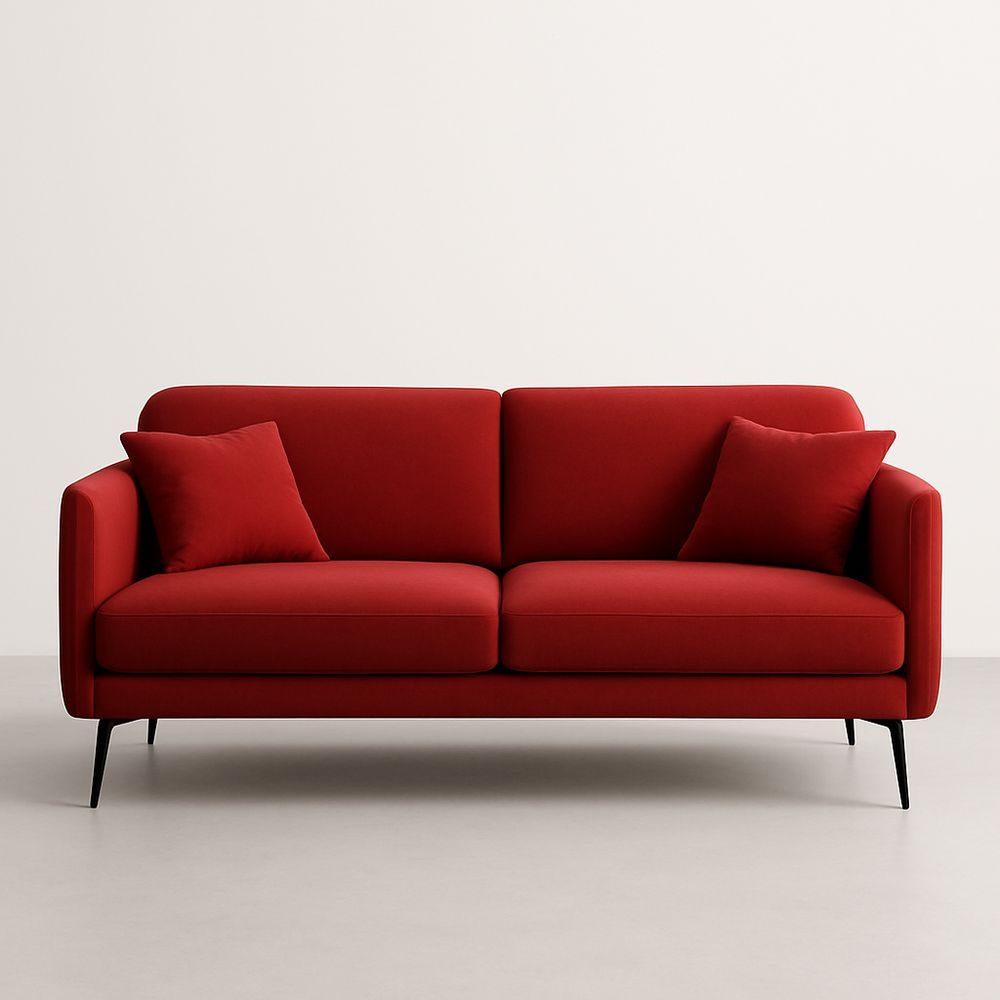Canapé deux places en tissu polyester rouge avec pieds en métal