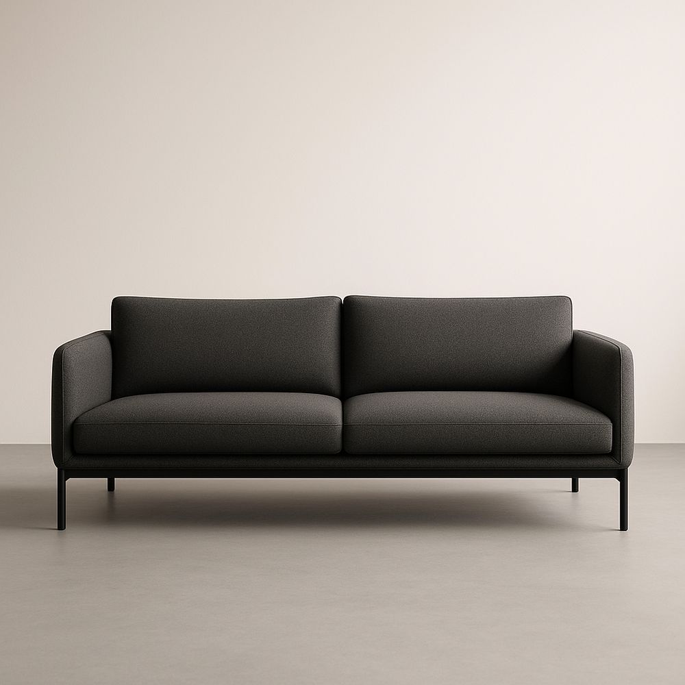 Canapé deux places en tissu polyester gris charbon avec structure métallique