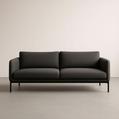 Canapé deux places en tissu polyester gris charbon avec structure métallique