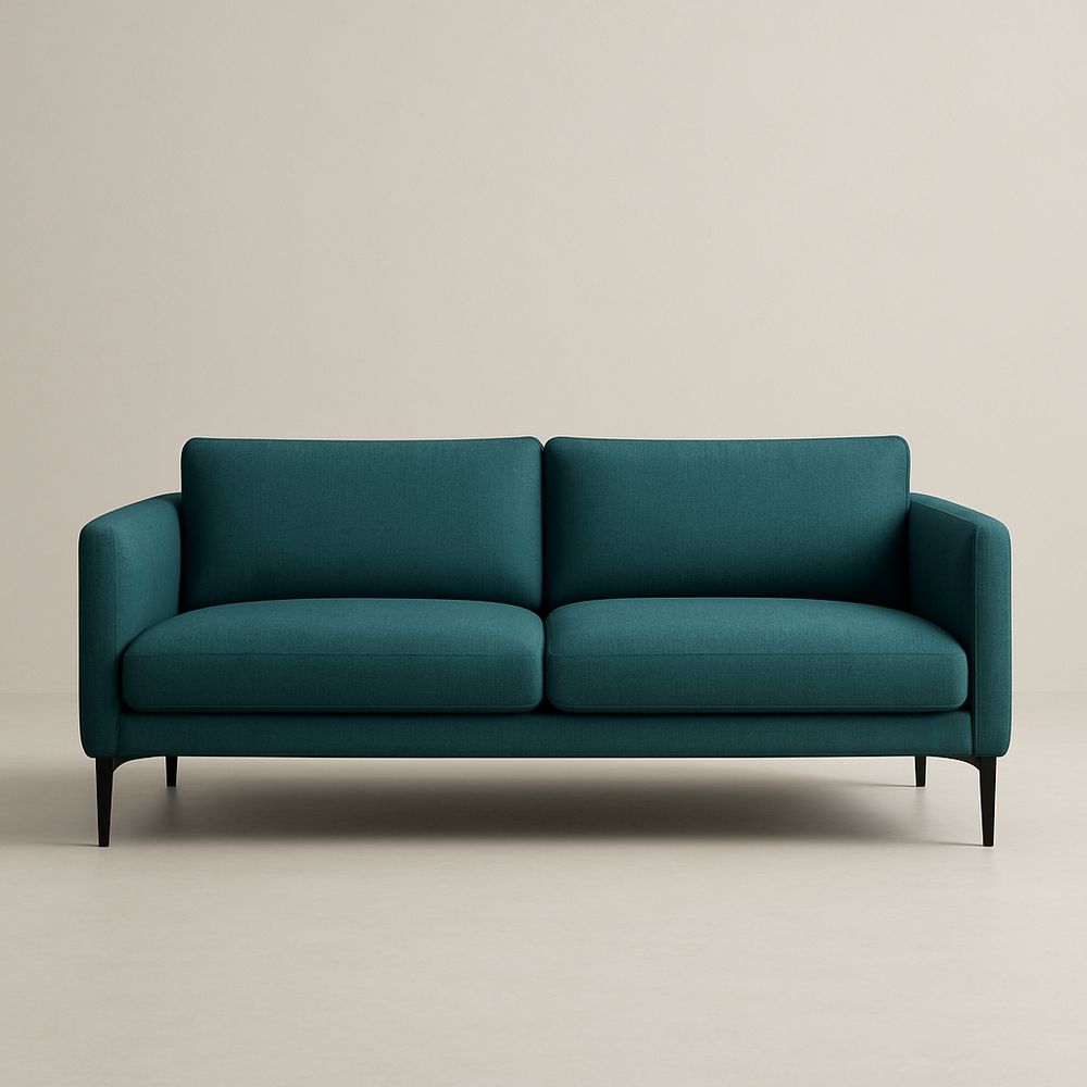 Canapé deux places en tissu bleu canard